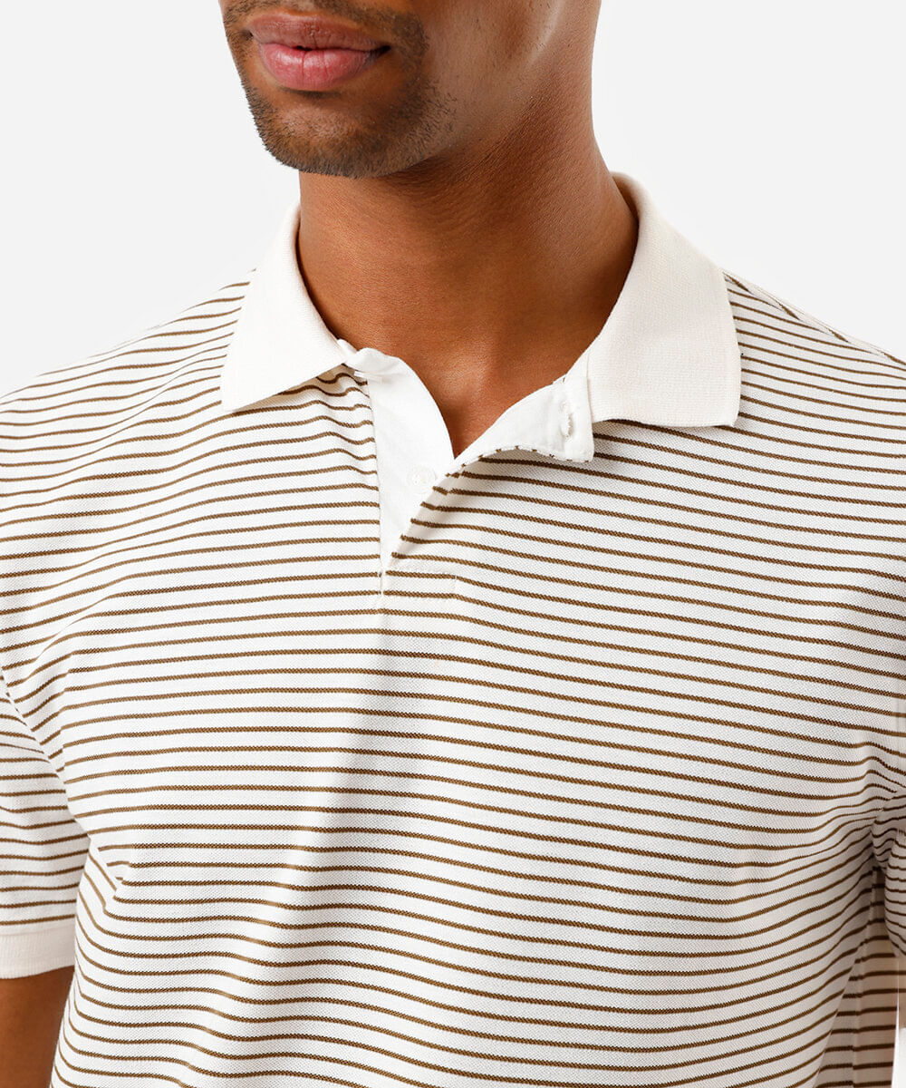 polo comfort masculina manga curta listrada bege
