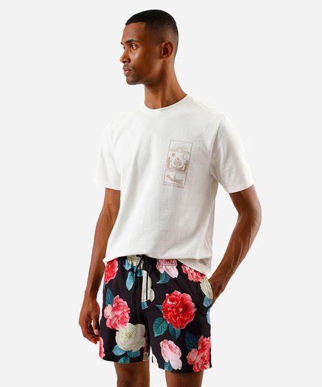 short masculino boardshort floral preto