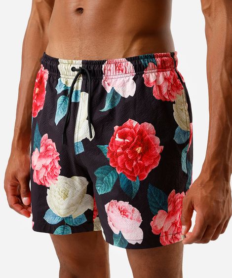 short masculino boardshort floral preto