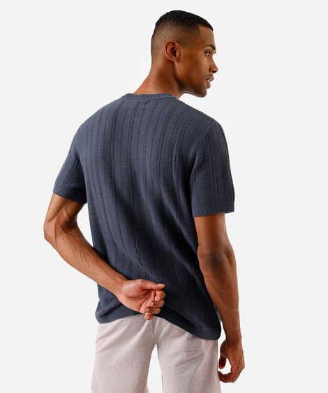 camiseta masculina de tricô manga curta azul