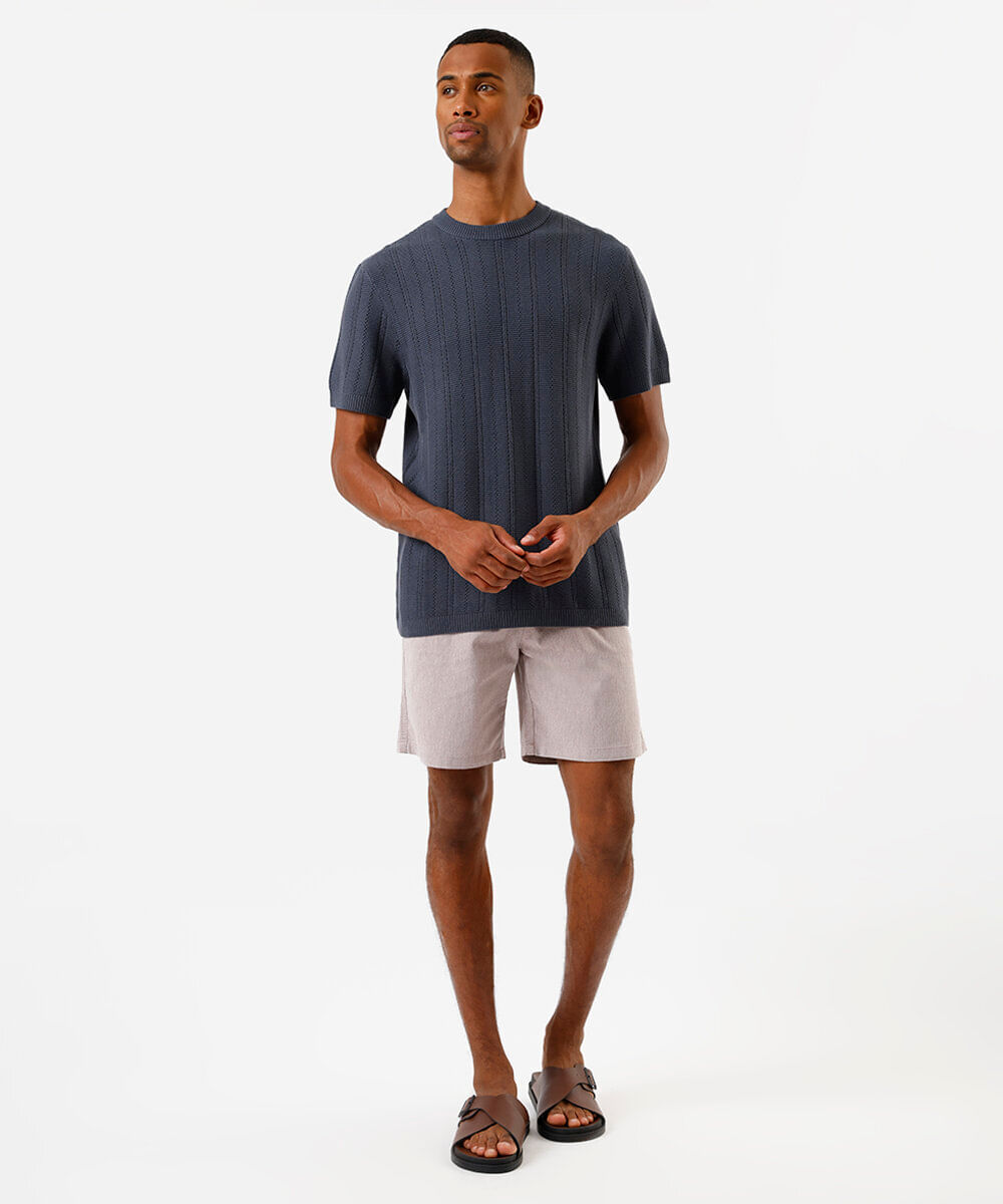 camiseta masculina de tricô manga curta azul
