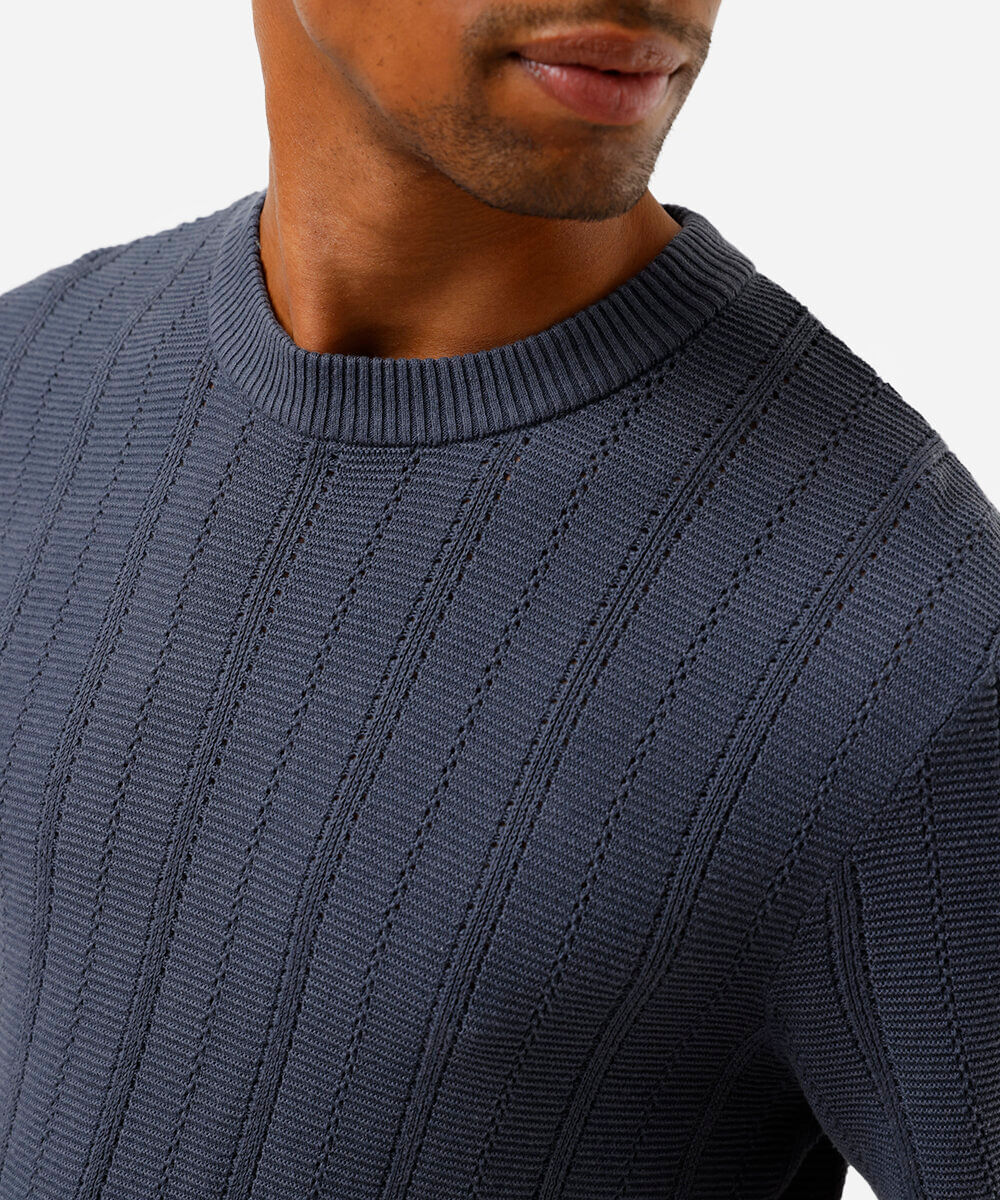 camiseta masculina de tricô manga curta azul