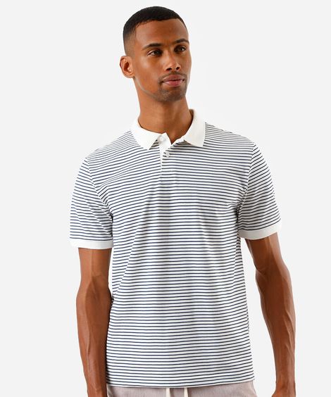 polo comfort masculina manga curta listrada azul
