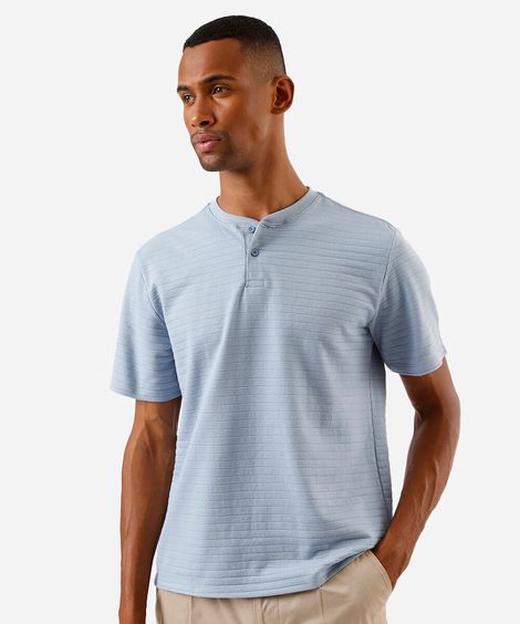 camiseta masculina henley listrada azul