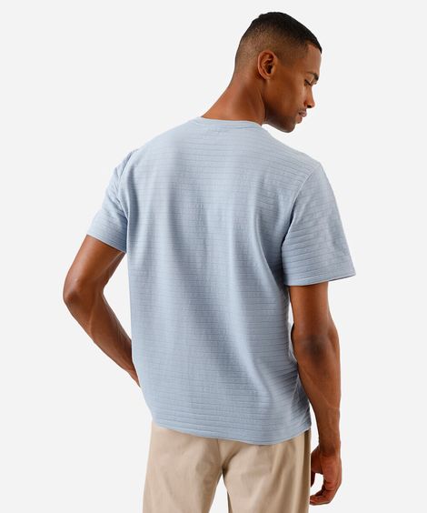 camiseta masculina henley listrada azul