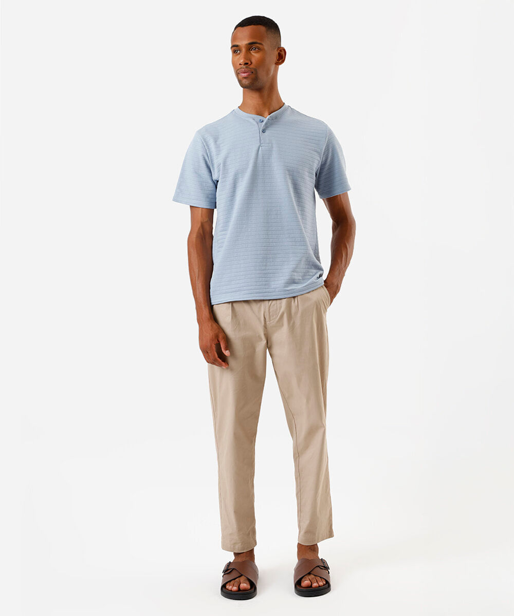 camiseta masculina henley listrada azul
