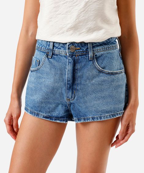 short jeans curto com cintura média azul