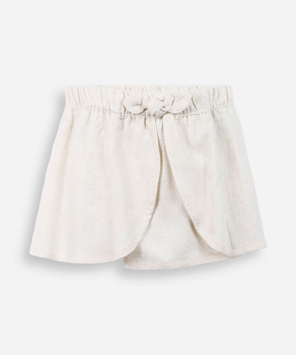 short saia infantil transpasse e amarração bege