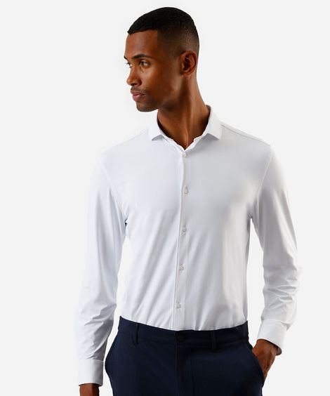 camisa slim fit masculina de poliamida manga longa off white