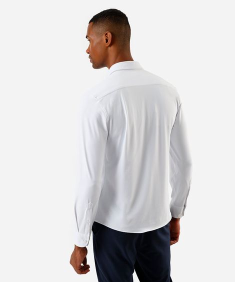 camisa slim fit masculina de poliamida manga longa off white
