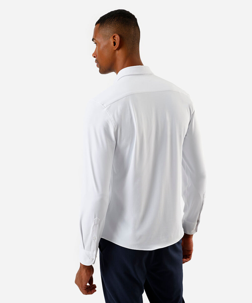 camisa slim fit masculina de poliamida manga longa off white