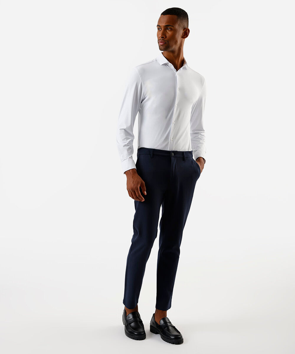 camisa slim fit masculina de poliamida manga longa off white