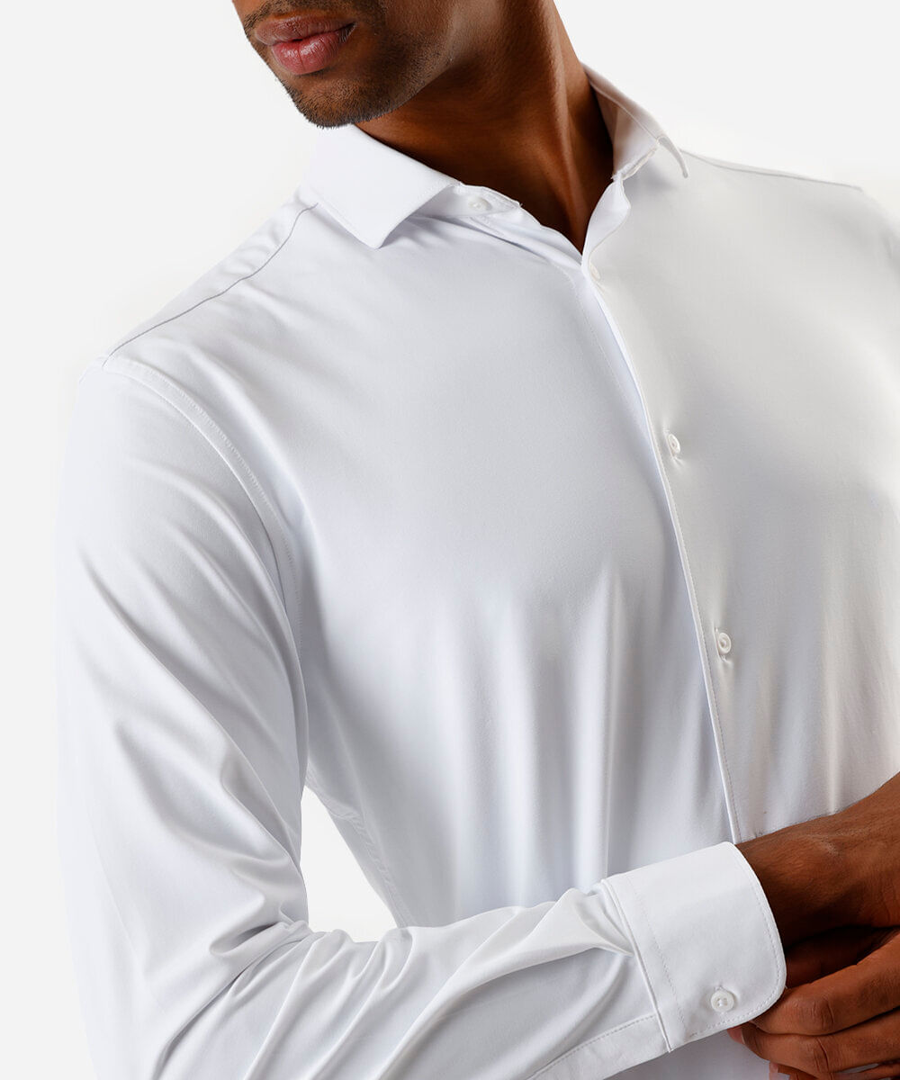 camisa slim fit masculina de poliamida manga longa off white