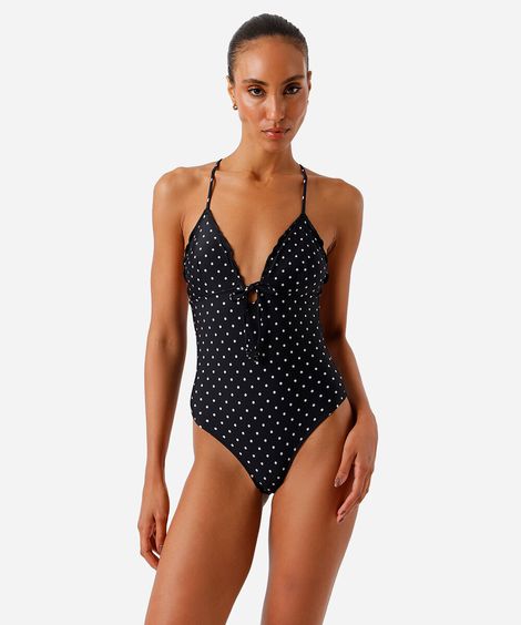 maiô feminino frufru e poá preto