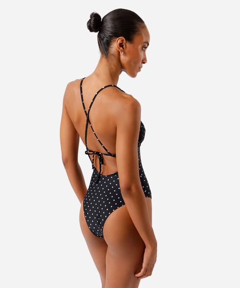 maiô feminino frufru e poá preto
