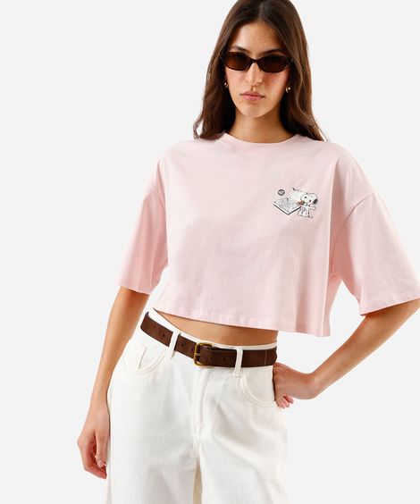 blusa cropped feminina snoopy rosa