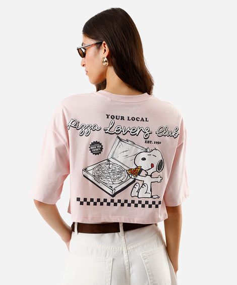 blusa cropped feminina snoopy rosa