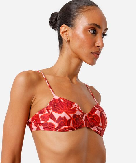 biquíni top balconet alças removíveis estampa floral rosa