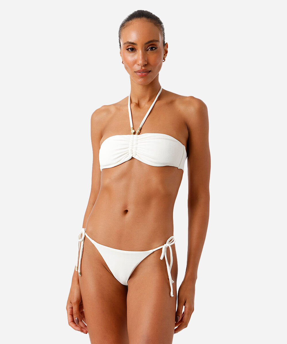 Calcinha biquíni lacinho miçangas off white
