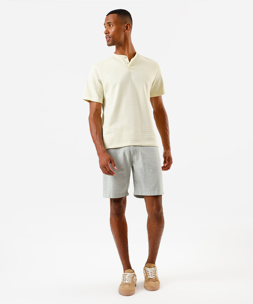 camiseta masculina henley listrada amarela