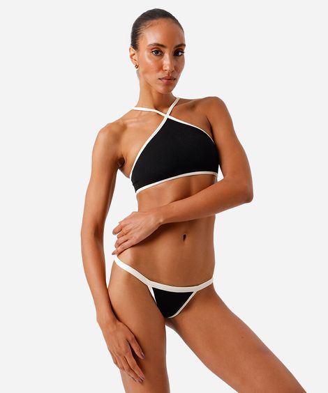 calcinha de biquíni string bicolor preta