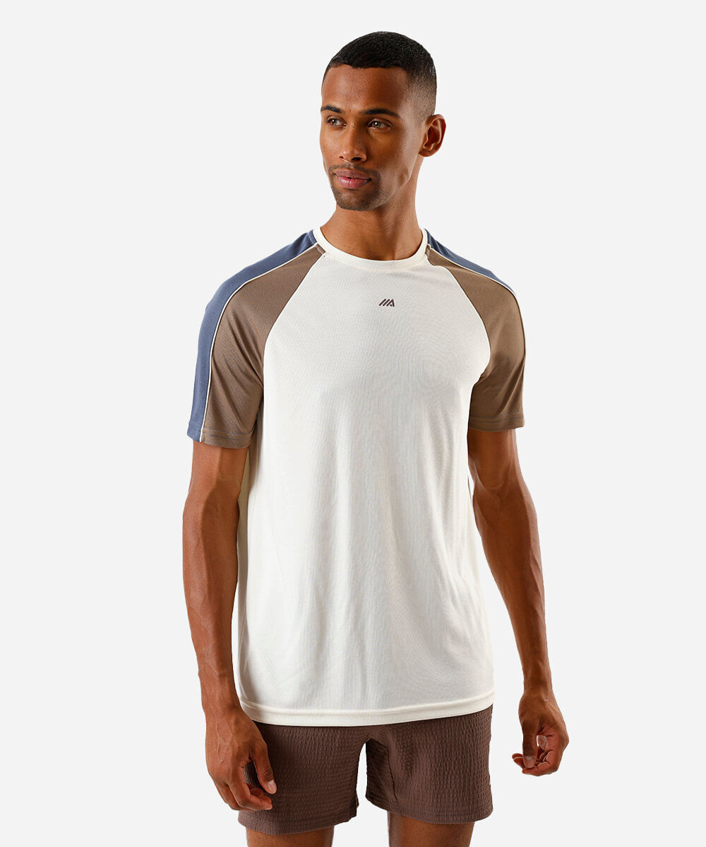 camiseta masculina raglan vintage off white