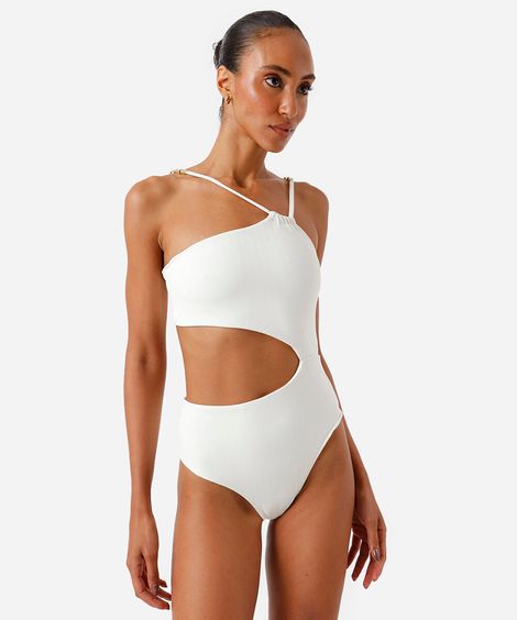 maiô recorte com miçangas off white