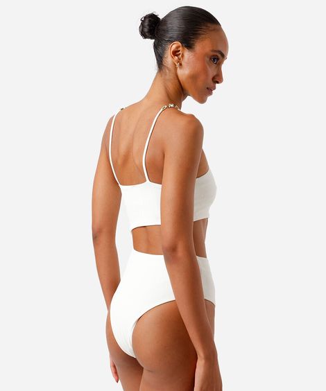 maiô recorte com miçangas off white