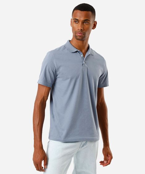 polo básica masculina de algodão manga curta azul