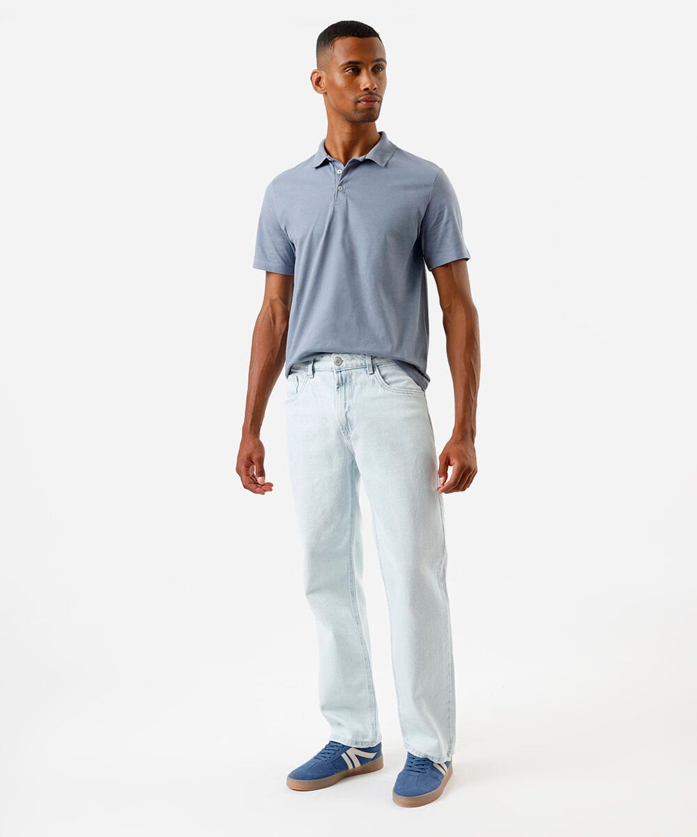polo básica masculina de algodão manga curta azul