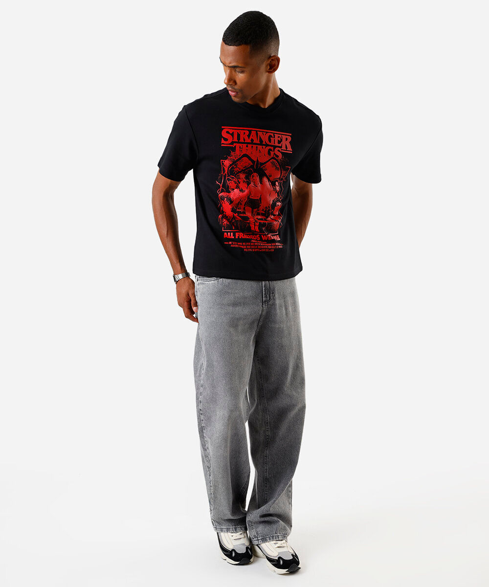 camiseta masculina relaxed fit stranger things preto