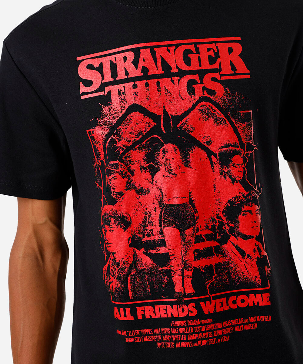 camiseta masculina relaxed fit stranger things preto