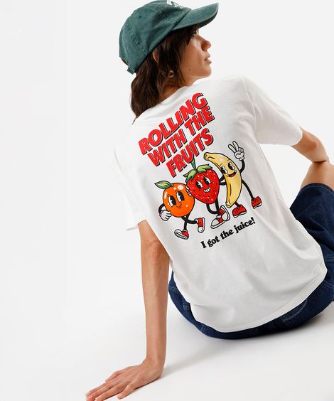 camiseta feminina de algodão estampada off white