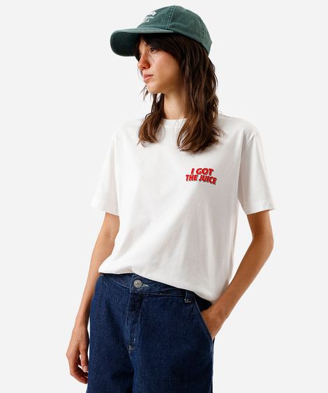 camiseta feminina de algodão estampada off white