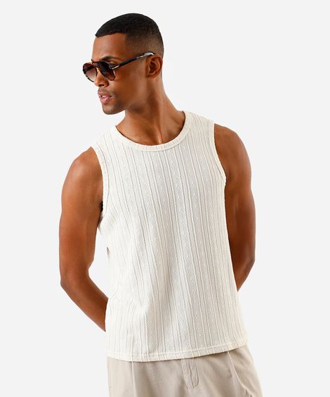regata masculina de jacquard com cavas amplas off white