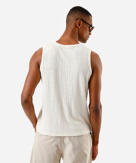 regata masculina de jacquard com cavas amplas off white