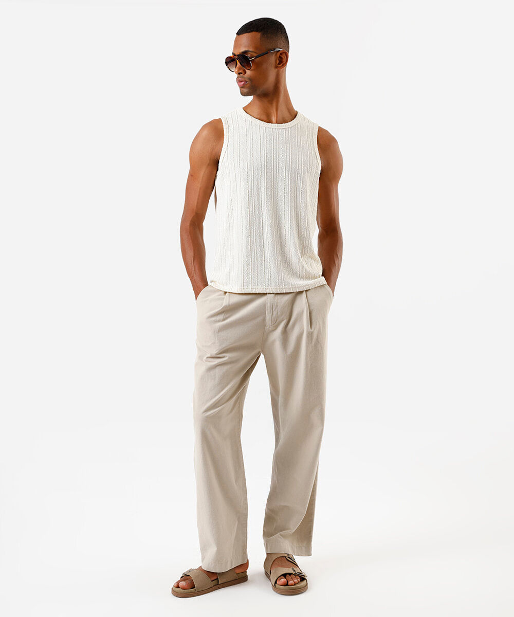 regata masculina de jacquard com cavas amplas off white