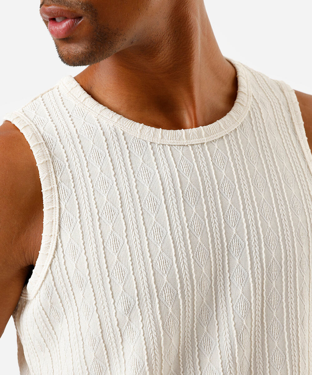 regata masculina de jacquard com cavas amplas off white