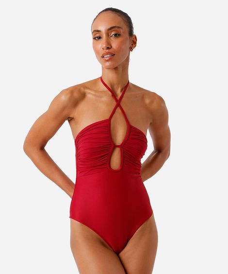 maiô feminino franzido vinho