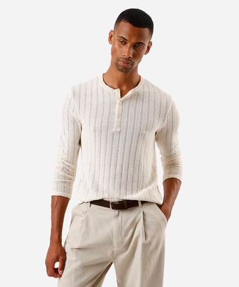 bata masculina em tricô com mangas longas off white