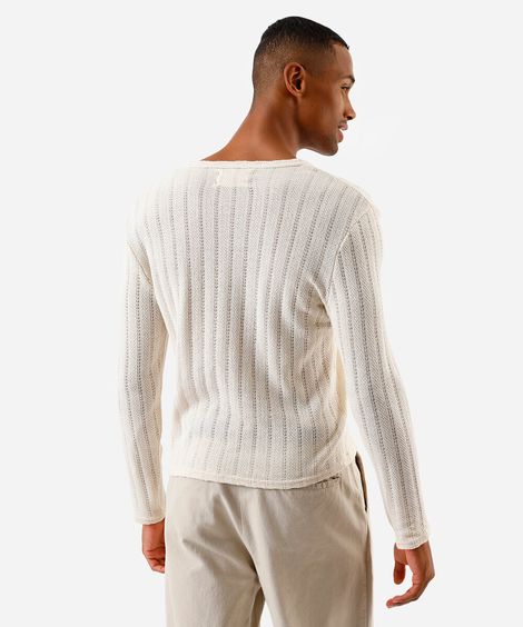 bata masculina em tricô com mangas longas off white