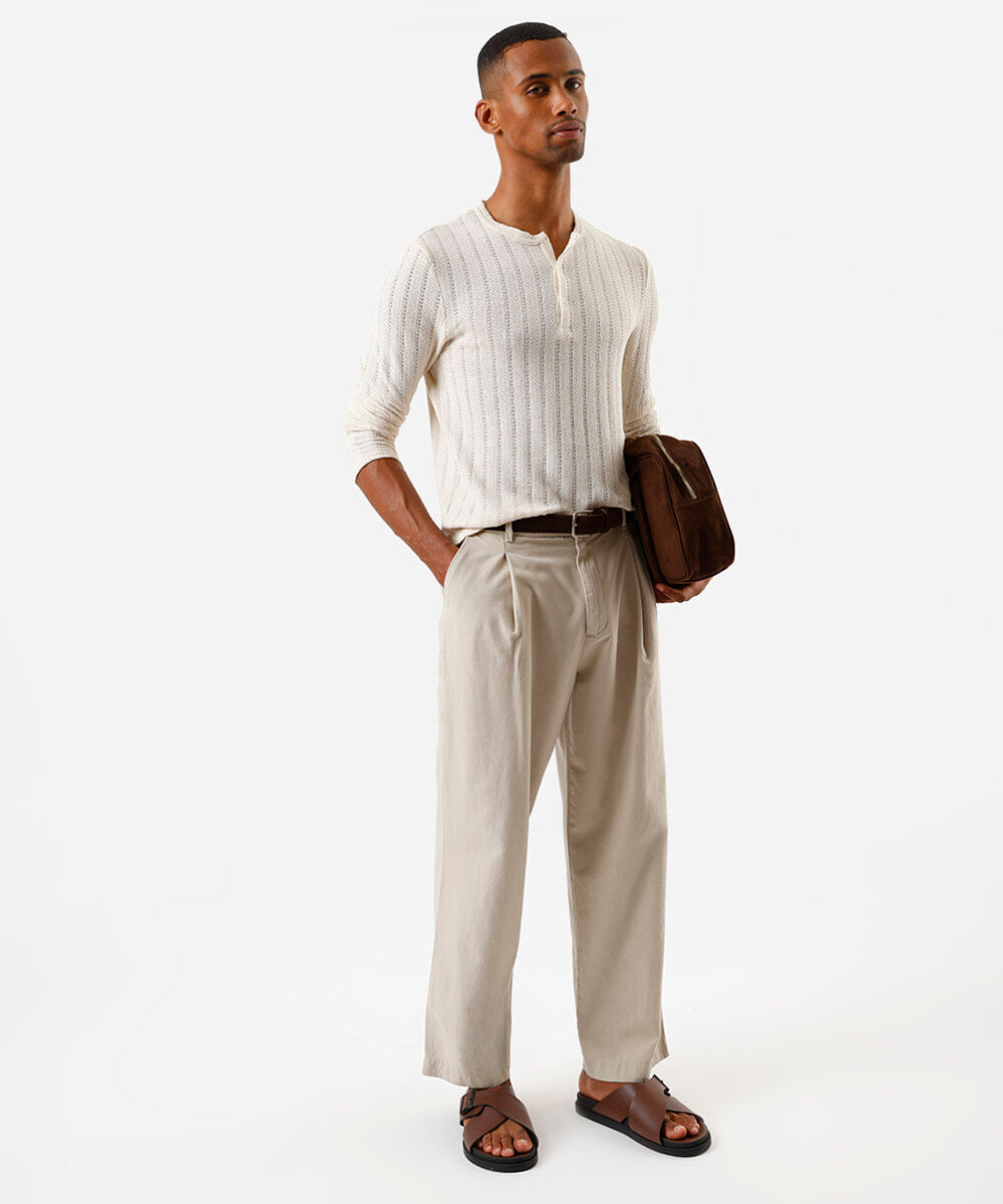 bata masculina em tricô com mangas longas off white