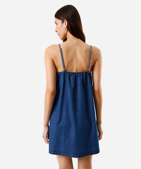 vestido feminino curto laço frontal jeans azul