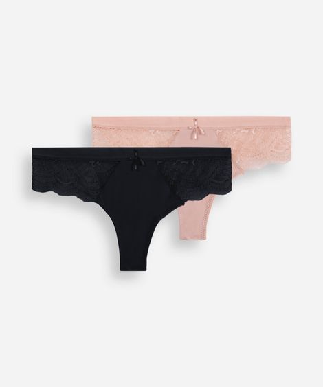 kit de 2 calcinhas fio dental com renda colorido