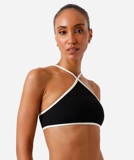 biquíni top halterneck feminino bicolor preto