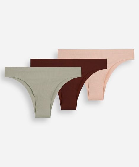 kit de 3 calcinhas biquíni canelada colorido