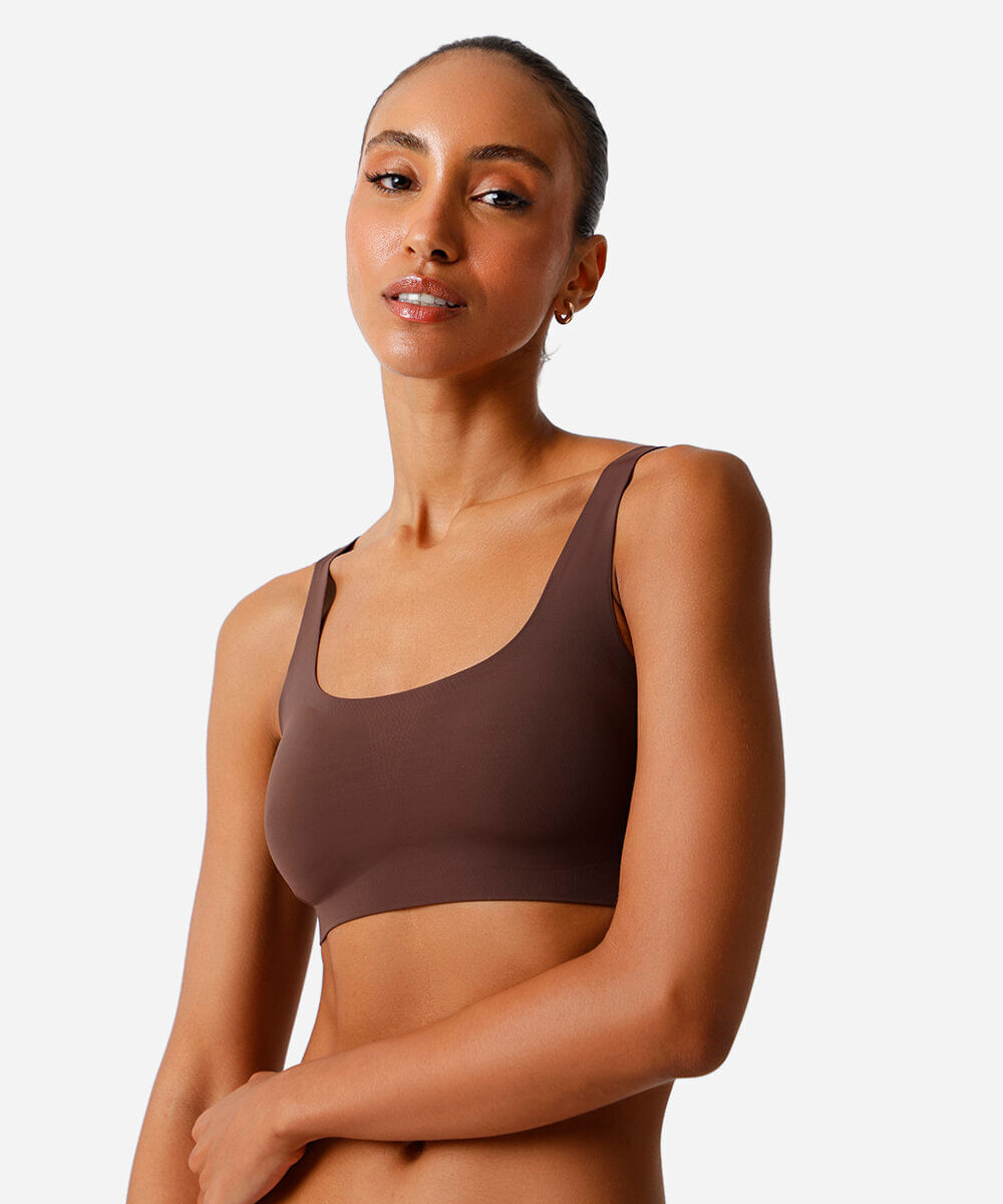 sutiã top feminino com bojo de poliamida marrom