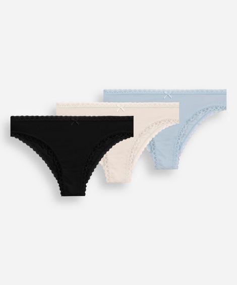 kit de 3 calcinhas biquíni com renda colorido