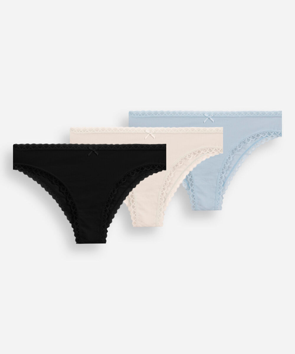 kit de 3 calcinhas biquíni com renda colorido
