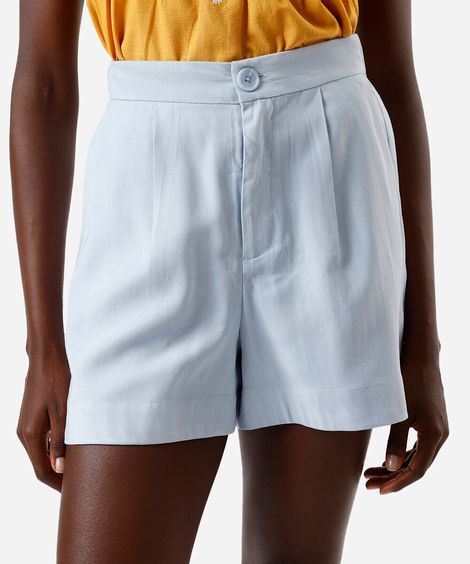 short alfaiataria de viscose cintura alta azul